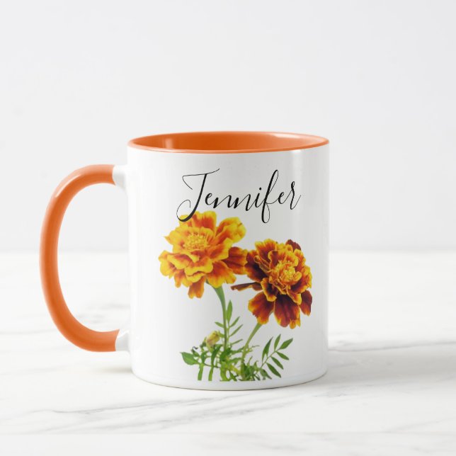 Birth month flower-October  personalised mug (Left)