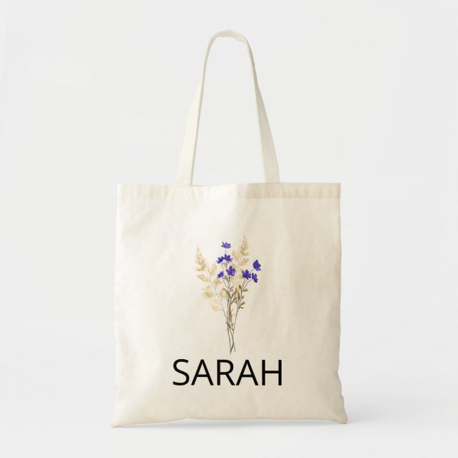 Birth Month Flower Personalised Canvas Tote Bag, B Bag (Front)