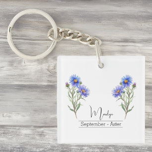 Birth Month Flower September Aster Key Ring