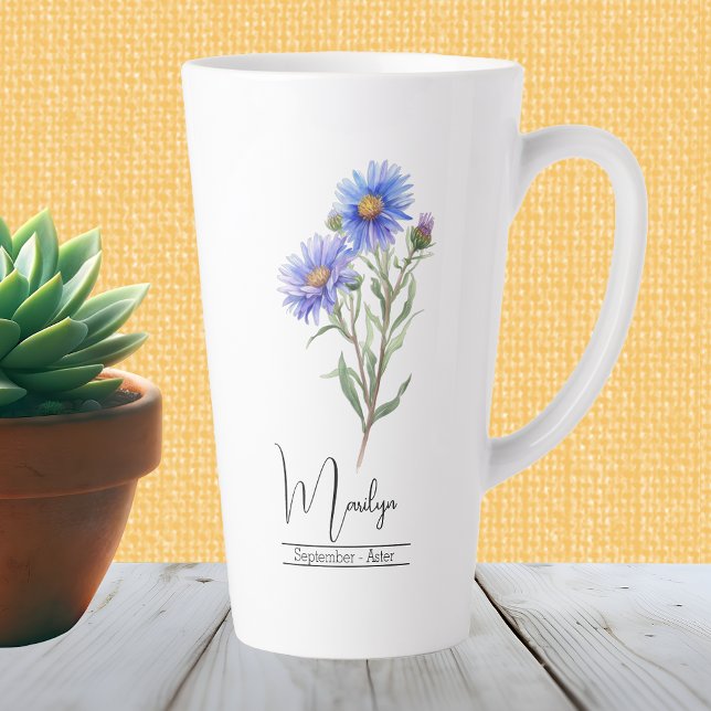 Birth Month Flower September Aster Latte Mug (Creator Uploaded)