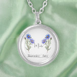 Birth Month Flower September Aster Silver Plated Necklace<br><div class="desc">Birth month flower September Aster necklace featuring an illustration of an aster flower. Below the flower, the name is written in an elegant script font. Beneath the name, it states "September - Aster, " indicating that the owner's birth month is August and her birth flower is the gladiolus. It is...</div>