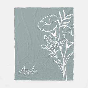 Birth Month Flower, September Calligraphy Name  Fleece Blanket