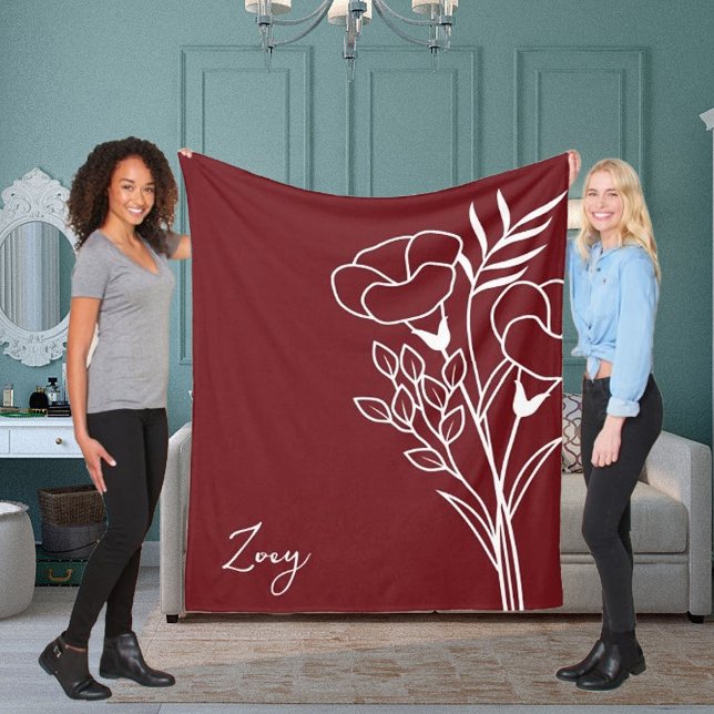 Birth Month Flower, September Calligraphy Name  Fleece Blanket (Creator Uploaded)