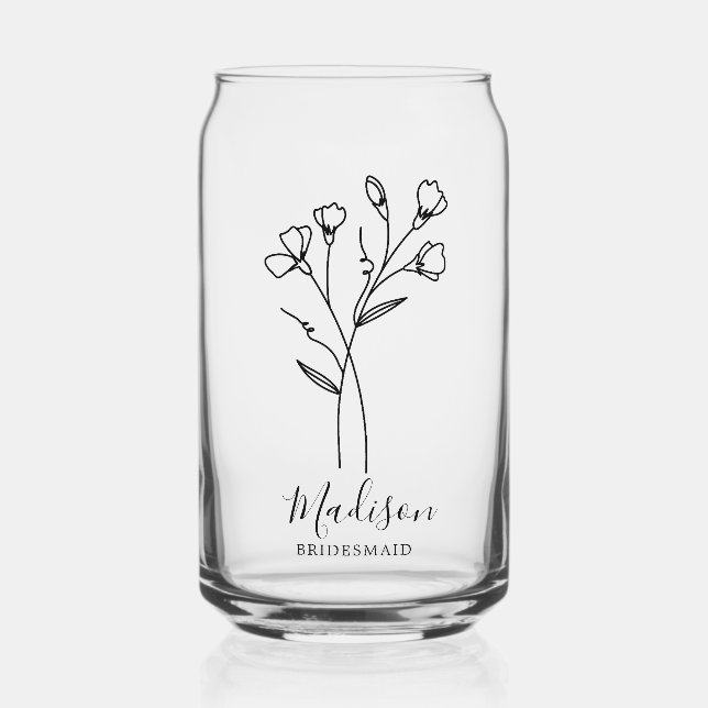  Birth Month Flowers April Sweet Pea Bridesmaid  Can Glass (Front)