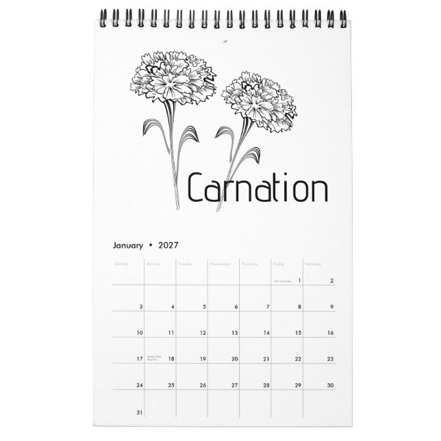 Birth Month Flowers Calendar (Jan 2027)