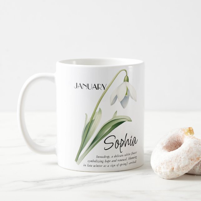  Birth Month January Flower Personalised Coffee Mug (With Donut)