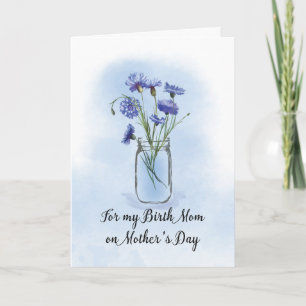 Birth Mum Mothers Day Cornflowers in Mason Jar Card