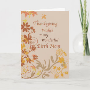 Birth Mum Thanksgiving Wishes Leaves and Flower Card
