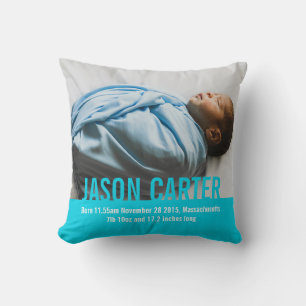 Birth newborn gift boys blue birth details pillow