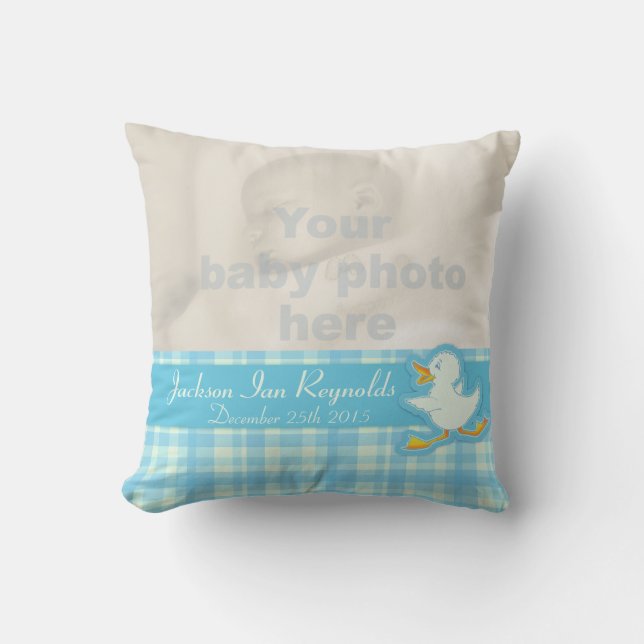 Birth newborn gift boys blue pillow (Front)