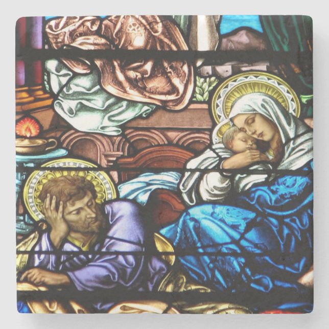 Birth of Jesus Stained Glass Window Stone Coaster (Front)