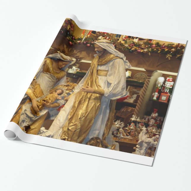 Birth of Jesus with Mary and Joseph Wrapping Paper (Unrolled)