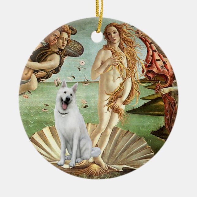 Birth of Venus-White German Shepherd Ceramic Tree Decoration (Front)