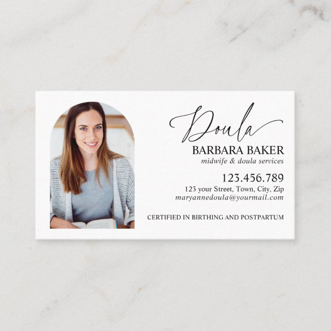 Birth & Postpartum Midwife Doula Photo Arch  Business Card (Front)
