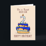 Birth Son 2nd Birthday, 2 on Sweet Blue Cake Card<br><div class="desc">He will be turning two very soon. Share with him a cute birthday greeting that this card brings. On the front of this one is a number 2 candle and a sweet blue cake perfect to send 2nd birthday greetings to your birth son.</div>