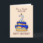 Birth Son 2nd Birthday, 2 on Sweet Blue Cake Card<br><div class="desc">He will be turning two very soon. Share with him a cute birthday greeting that this card brings. On the front of this one is a number 2 candle and a sweet blue cake perfect to send 2nd birthday greetings to your birth son.</div>