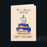 Birth Son 9th Birthday, 9 on Sweet Blue Cake Card<br><div class="desc">Sweet blue icing covers the cake that is on the front of this card while the number nine candle sits on top of it. Send this card to your birth son who will be celebrating his 9th birthday soon.</div>