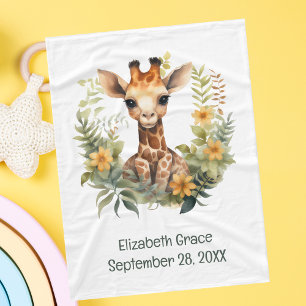 Birth Stat Baby Giraffe Jungle Flower Baby Blanket