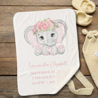 Birth Stat Pink Baby Elephant Baby Girl Gift 