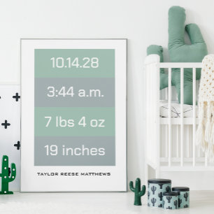Birth Statistics Custom Colour & Name unframed Poster