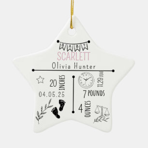 Birth Stats Announcement Keepsake Newborn Photo Ceramic Ornament