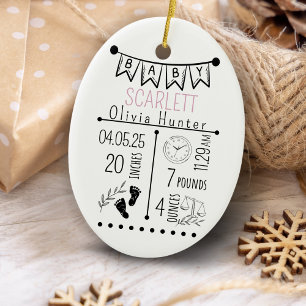 Birth Stats Announcement Keepsake Newborn Photo Ceramic Ornament