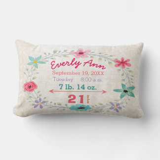 Birth Stats Baby Girl Forest Creatures Fox Lumbar Cushion