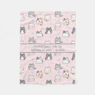 Birth Stats Baby Girl Gift Cute Cats Grey Pink   B Fleece Blanket