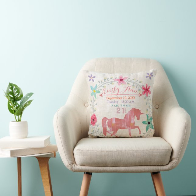 Birth Stats Baby Girl Magical Creatures Unicorn Cushion (Chair)