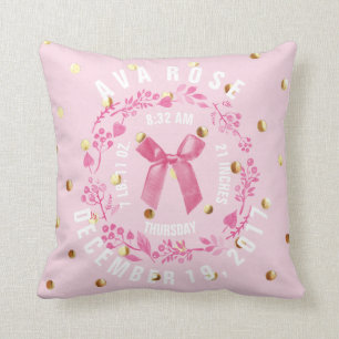 Birth Stats   Baby Girl Pink Gold Dots Nursery Cushion