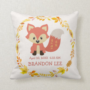 Birth Stats Baby Woodland Forest Nursery Fox Cushion