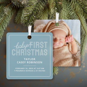 Birth Stats Babys First Christmas Photo Metal Tree Decoration