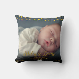 Birth Stats Customised Photo Gold Hearts Confetti Cushion
