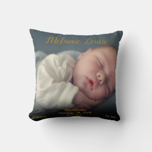 Birth Stats Customised  PhotoGold Hearts Confetti Cushion