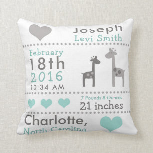 Birth Stats Giraffe Nursery Throw Pillow