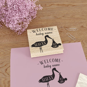 Birth Stats Modern Stork Baby Bundle Welcome Rubber Stamp