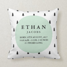 Birth Stats Modern Woodland Nursery Pillow