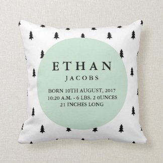 Birth Stats Modern Woodland Nursery Pillow