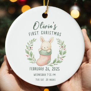 Birth Stats Personalised Baby First Christmas Ceramic Ornament