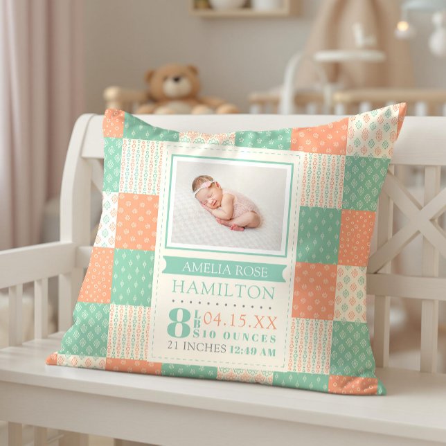 Birth Stats Photo Baby Cushion (Birth Stats Photo Baby Throw Pillow)