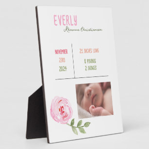 Birth Stats Photo Plaque for Baby Girl