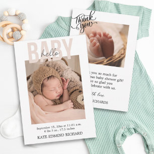 Birth Stats Photos Handwritten Baby Shower Announcement