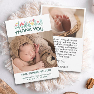 Birth Stats Photos Handwritten Baby Shower Thank You Card