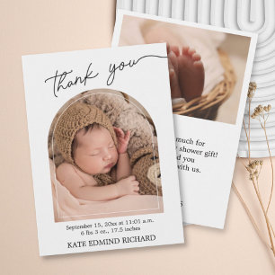 Birth Stats Photos Handwritten Baby Shower Thank You Card