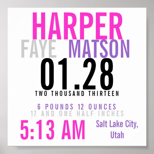 Birth Stats Poster (Front)