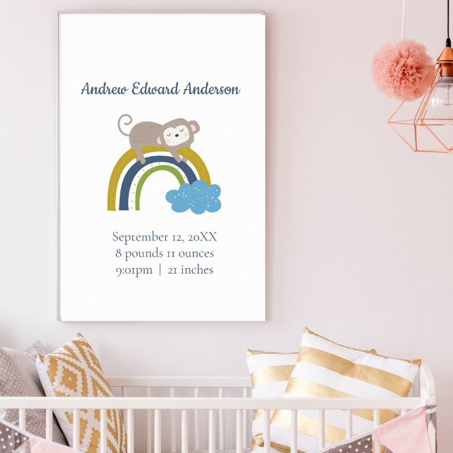 Birth Stats Rainbow Boho New Baby Boy Poster (Creator Uploaded)