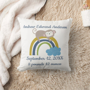 Birth Stats Rainbow Sleeping Animal Baby Gift Cushion