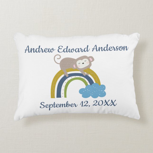 Birth Stats Rainbow Sleeping Animal Baby Gift  Decorative Cushion (Front)