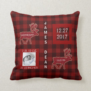 Birth Stats   Rustic Buffalo Check Nursery Cushion