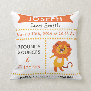 Birth Stats Safari Lion Nursery Pillow